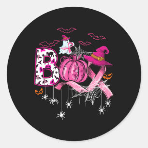 Boo Halloween Pumpkin Pink Ribbon Witch Breast Can Classic Round Sticker