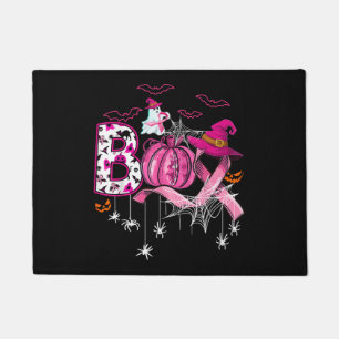 Boo Halloween Pumpkin Pink Ribbon Witch Breast Can Doormat