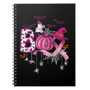 Boo Halloween Pumpkin Pink Ribbon Witch Breast Can Notebook