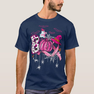 Boo Halloween Pumpkin Pink Ribbon Witch Breast Can T-Shirt