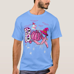 Boo Halloween Pumpkin Witch Breast Cancer Pink Rib T-Shirt