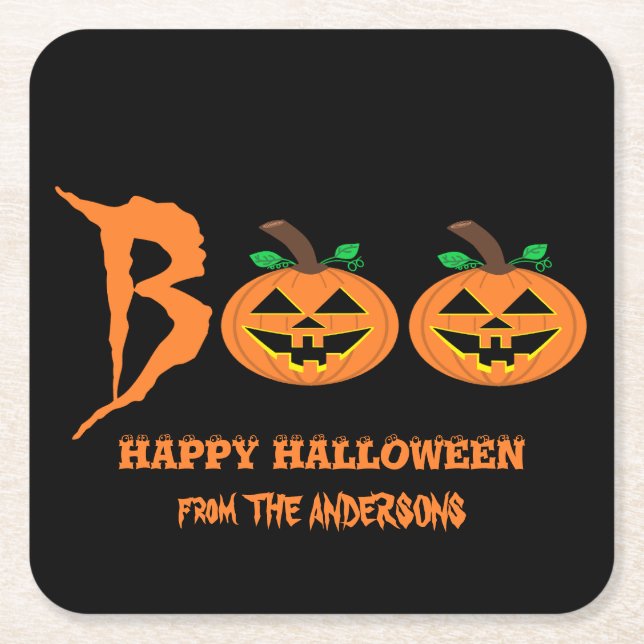 BOO! Halloween Pumpkins Paper Coaster (Front)