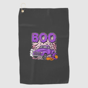 Boo Halloween Purple Truck Ghost and Pumpkins Desi Golf Towel