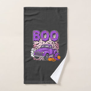 Boo Halloween Purple Truck Ghost and Pumpkins Desi Hand Towel