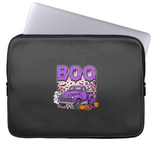 Boo Halloween Purple Truck Ghost and Pumpkins Desi Laptop Sleeve