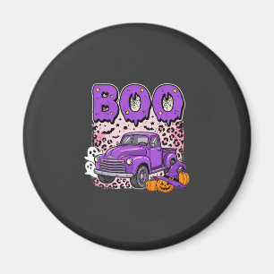 Boo Halloween Purple Truck Ghost and Pumpkins Desi Magnet