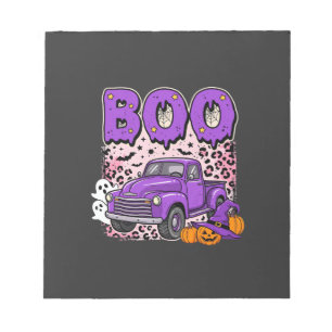 Boo Halloween Purple Truck Ghost and Pumpkins Desi Notepad