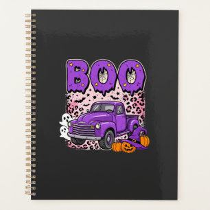 Boo Halloween Purple Truck Ghost and Pumpkins Desi Planner