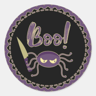 Boo! Halloween spider knife hand  Classic Round Sticker