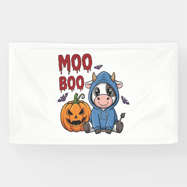 Boo Halloween Spooky Ghost Cow Banner (Horizontal)