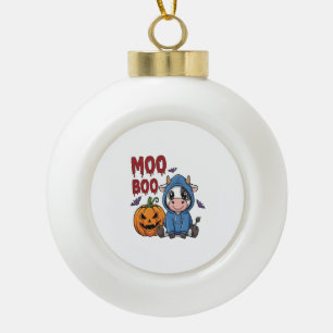 Boo Halloween Spooky Ghost Cow Ceramic Ball Christmas Ornament