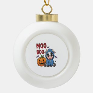 Boo Halloween Spooky Ghost Cow Ceramic Ball Christmas Ornament