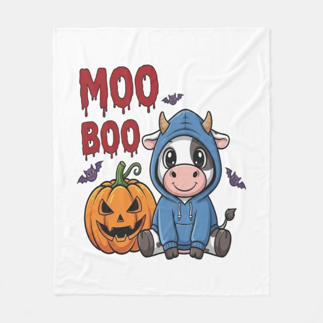 Boo Halloween Spooky Ghost Cow Fleece Blanket (Front)