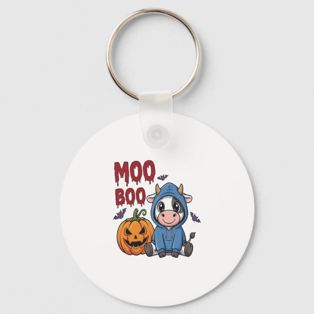 Boo Halloween Spooky Ghost Cow Key Ring (Front)
