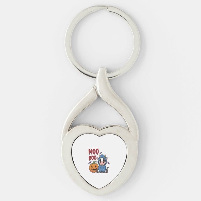 Boo Halloween Spooky Ghost Cow Key Ring (Front)