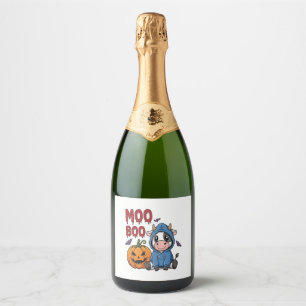 Boo Halloween Spooky Ghost Cow Sparkling Wine Label