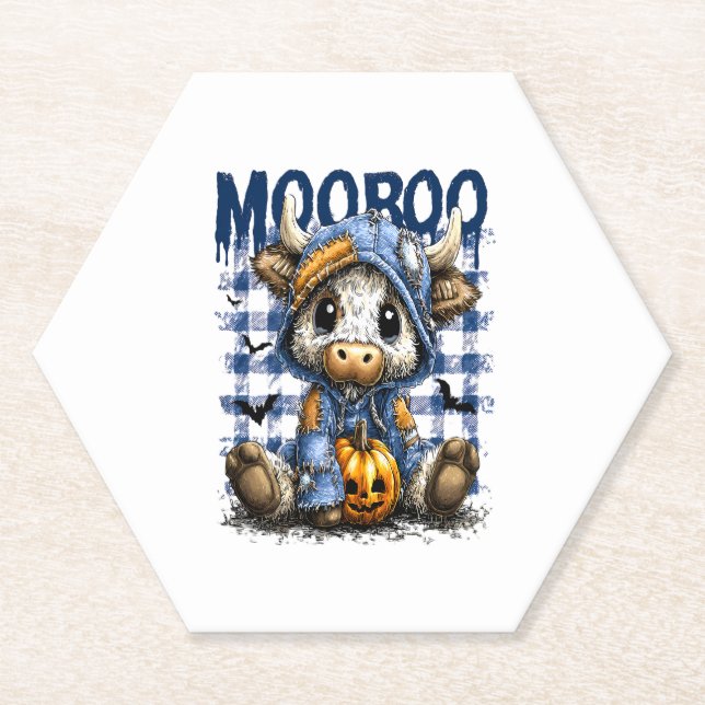Boo Halloween Spooky Highland Cow Paper Coaster (Front)