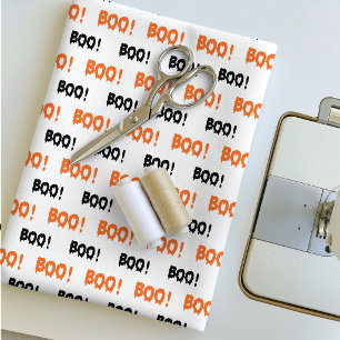 Boo! Halloween Typography Orange & Black Pattern F Fabric