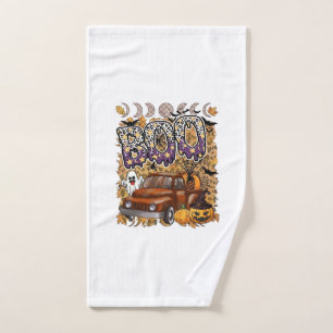 Boo Halloween Vintage Truck Ghost Pumpkins Leopard Hand Towel