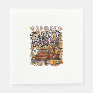 Boo Halloween Vintage Truck Ghost Pumpkins Leopard Napkin