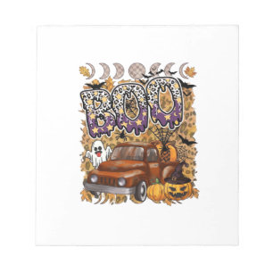 Boo Halloween Vintage Truck Ghost Pumpkins Leopard Notepad