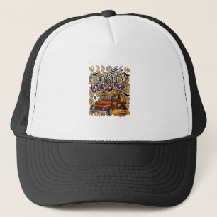 Boo Halloween Vintage Truck Ghost Pumpkins Leopard Trucker Hat