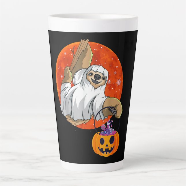 Boo Halloween With Sloth Witch Hat And Spider Latte Mug (Front)