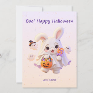 Boo Happy Halloween Cute Ghost Bunny Card
