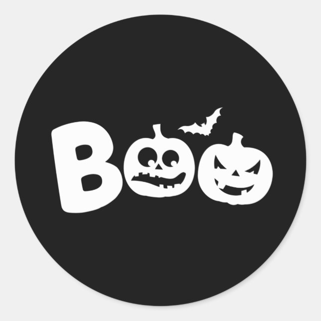 BOO! Happy Halloween Design with Scary Pumpkins Classic Round Sticker (Front)