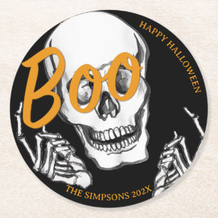 Boo Happy Halloween Funny Skull party Round Paper Coaster