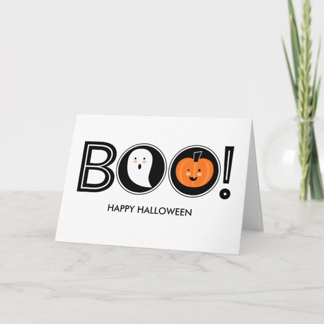 Boo! Happy Halloween Greeting Card (Front)