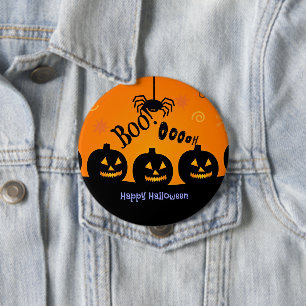 Boo! Happy Halloween in orange and black 10 Cm Round Badge