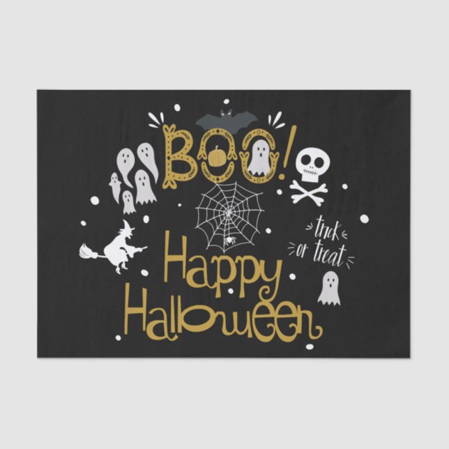 Boo Happy Halloween Whimsical Custom Gift Wrap Tissue Paper (Front)
