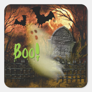 Boo! Haunted Cemetary Halloween Sticker