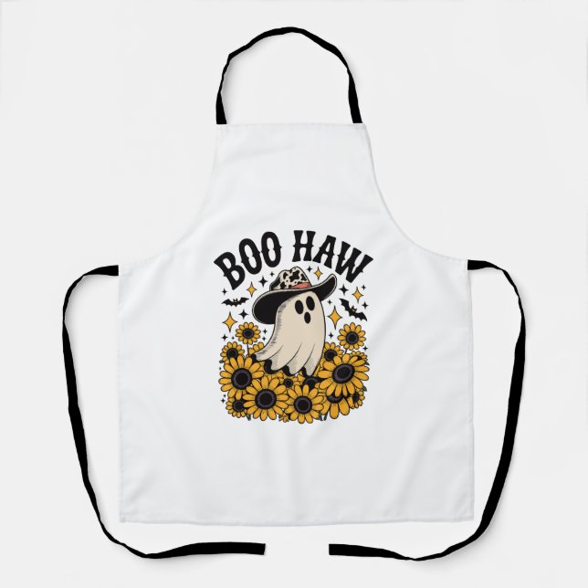 Boo Haw Cow Ghost Western Halloween Apron (Front)