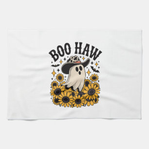 Boo Haw Cow Ghost Western Halloween Tea Towel