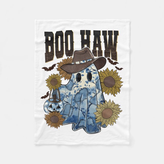 Boo Haw Cowboy Ghost Blue Denim Trendy Patchwork H Fleece Blanket (Front)