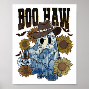 Boo Haw Cowboy Ghost Blue Denim Trendy Patchwork H Poster