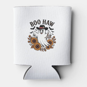 Boo Haw Cowboy Ghost Sunflowers Bats Halloween_1 Can Cooler