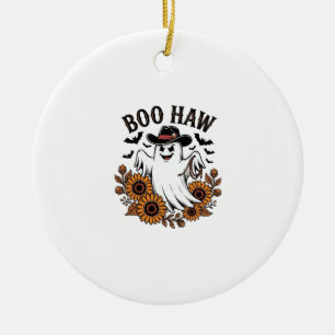 Boo Haw Cowboy Ghost Sunflowers Bats Halloween_1 Ceramic Tree Decoration