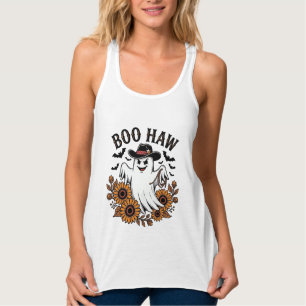 Boo Haw Cowboy Ghost Sunflowers Bats Halloween_1 Singlet