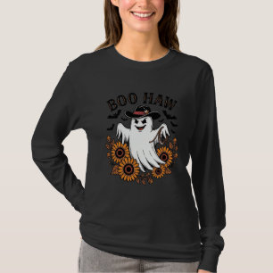 Boo Haw Cowboy Ghost Sunflowers Bats Halloween_1 T-Shirt