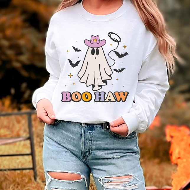Boo Haw Cowboy Spooky Cute Ghost Halloween Sweatshirt (Creator Uploaded)