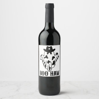 Boo Haw Funny Halloween Costume Ghost Western Spoo Wine Label