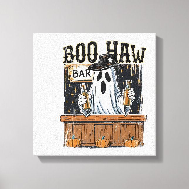 Boo Haw Retro Western Halloween Canvas Print (Front)