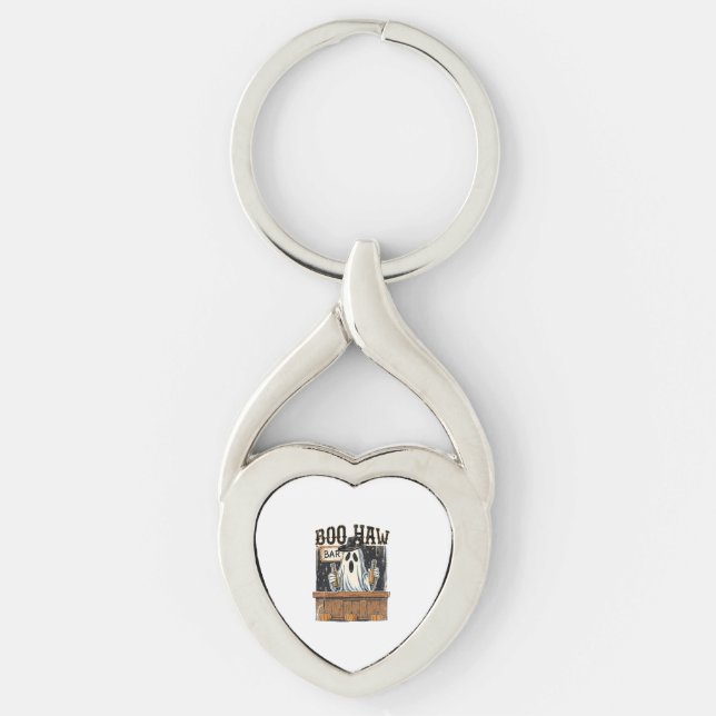 Boo Haw Retro Western Halloween Key Ring (Front)