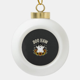Boo Haw Western Halloween Ghost Design Ceramic Ball Christmas Ornament