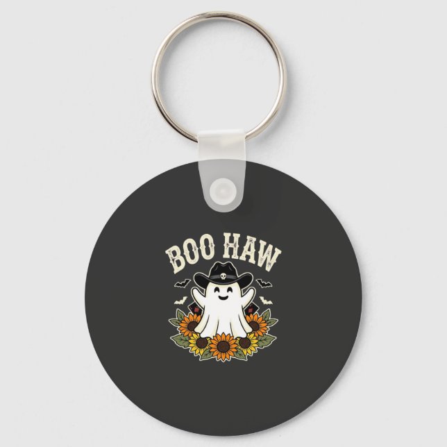 Boo Haw Western Halloween Ghost Design Key Ring (Front)