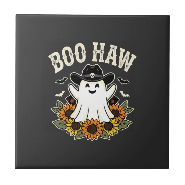 Boo Haw Western Halloween Ghost Design Tile (Front)