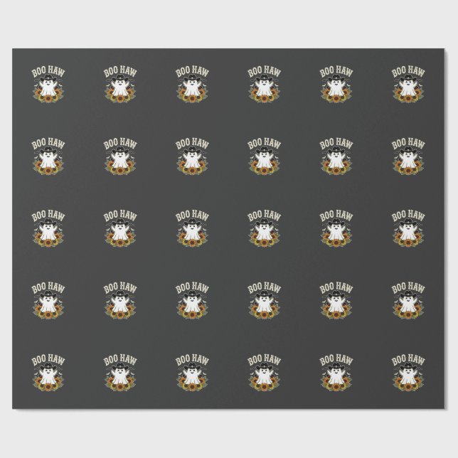 Boo Haw Western Halloween Ghost Design Wrapping Paper (Flat)